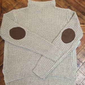 Stela Mock Neck Faux Suede Elbow Patch Sweater